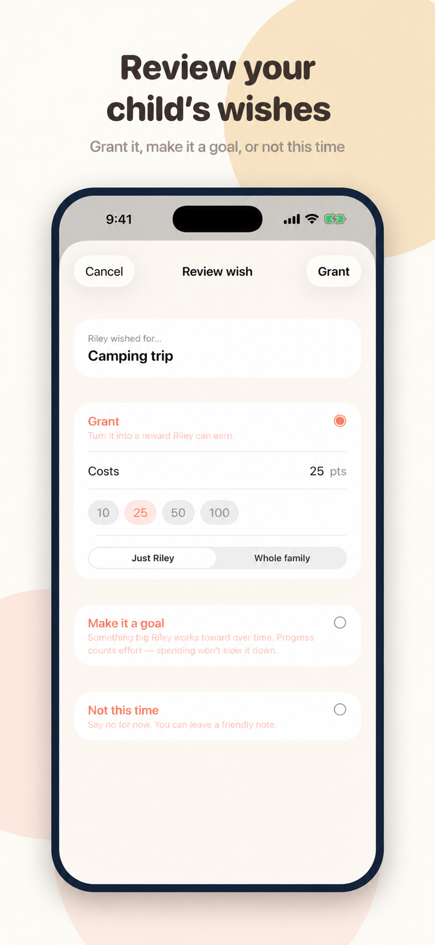 Reviewing a child’s wish in WishJar